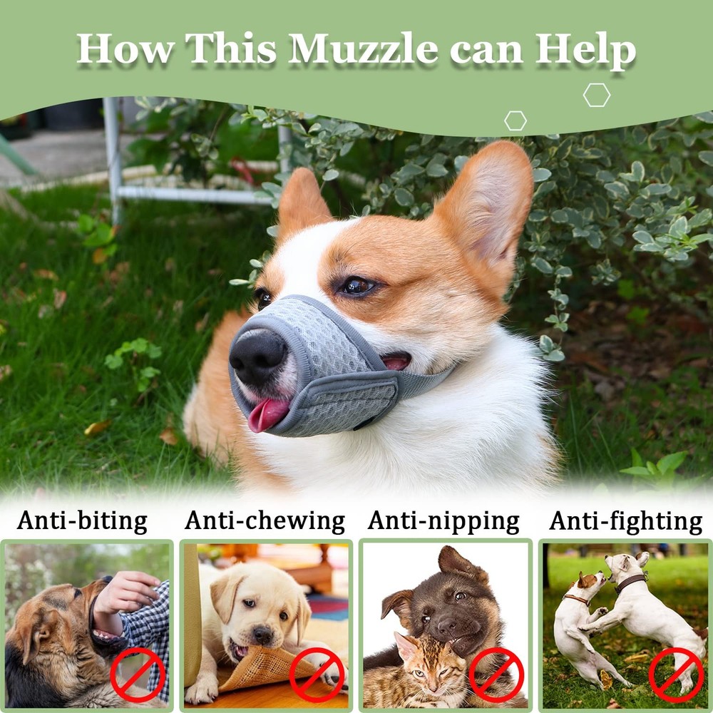 Mayerzon Dog Muzzle, Puppy Soft Mesh Muzzle for Small M-(Snout 7¼”-8”), Grey