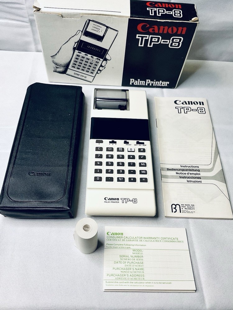 CANON TP-8 PALM PRINTER CALCULATOR W/ REFILL ROLL & MANUAL NEW OPEN BOX