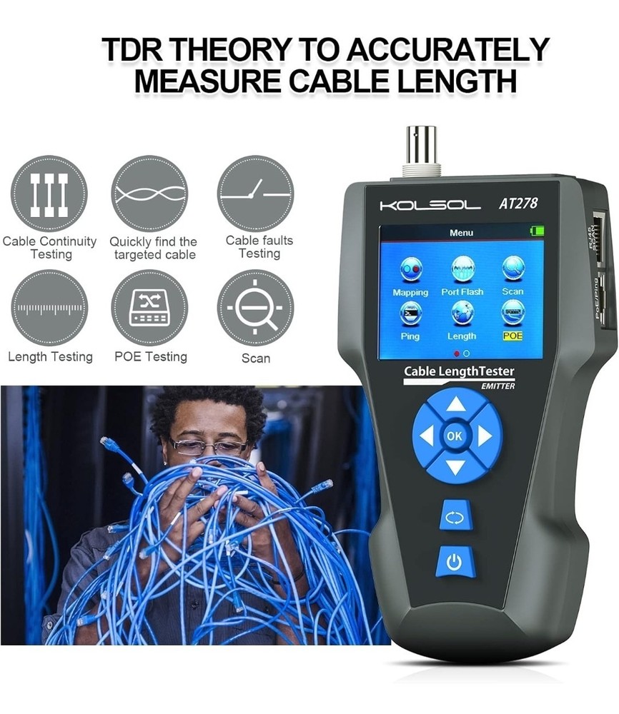 Network Cable Tester and Tracker, KOLSOL AT278 NF-8601S TDR Multifunction LCD...
