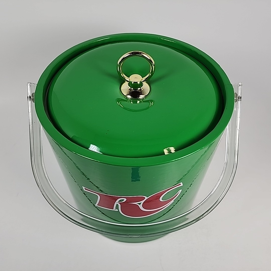 Vintage Royal Crown RC Cola Green Ice Bucket Cooler w/Handle & Lid Green