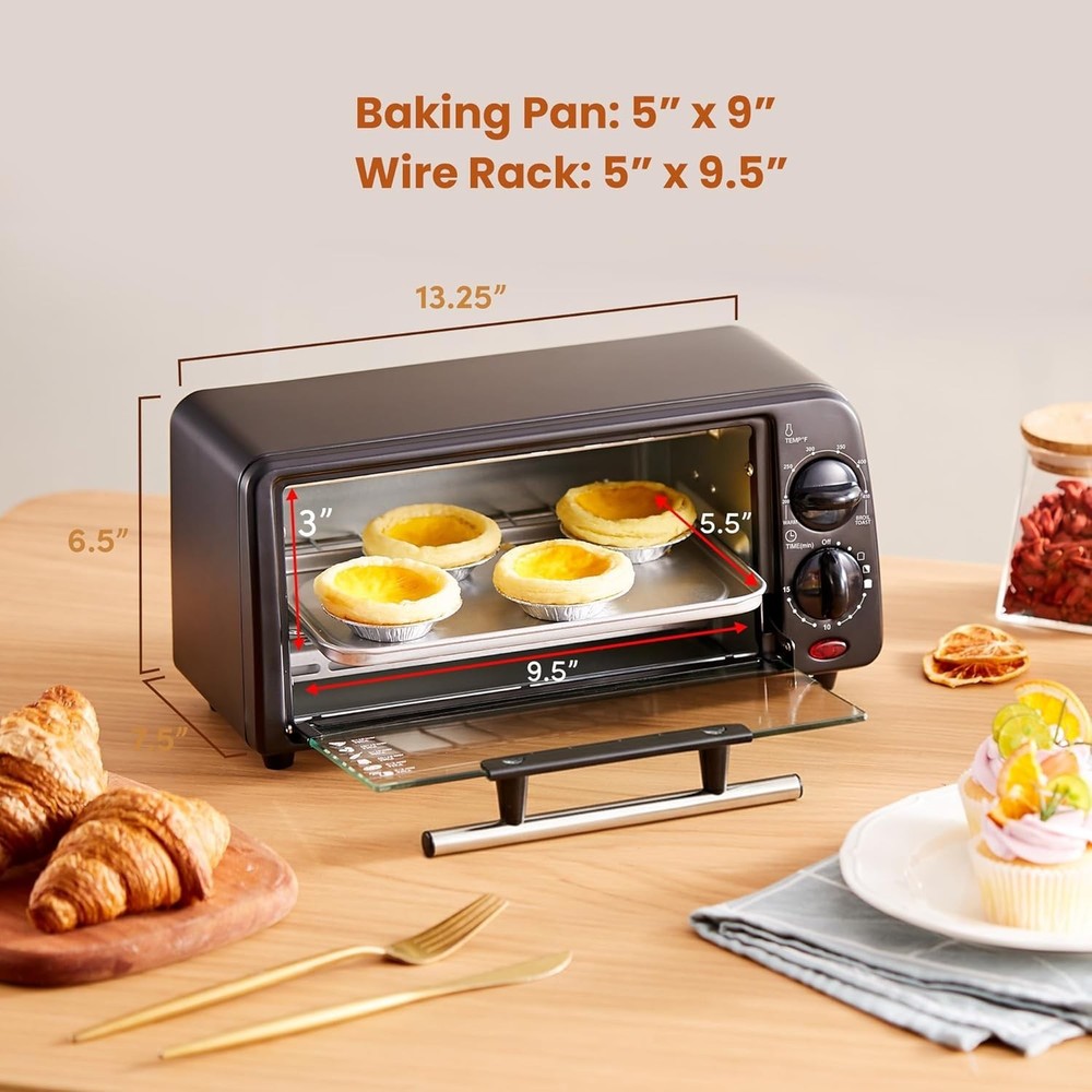Sleek Black Toaster Oven: 2-Slices with 15 Min Timer & Adjustable Temp Settings
