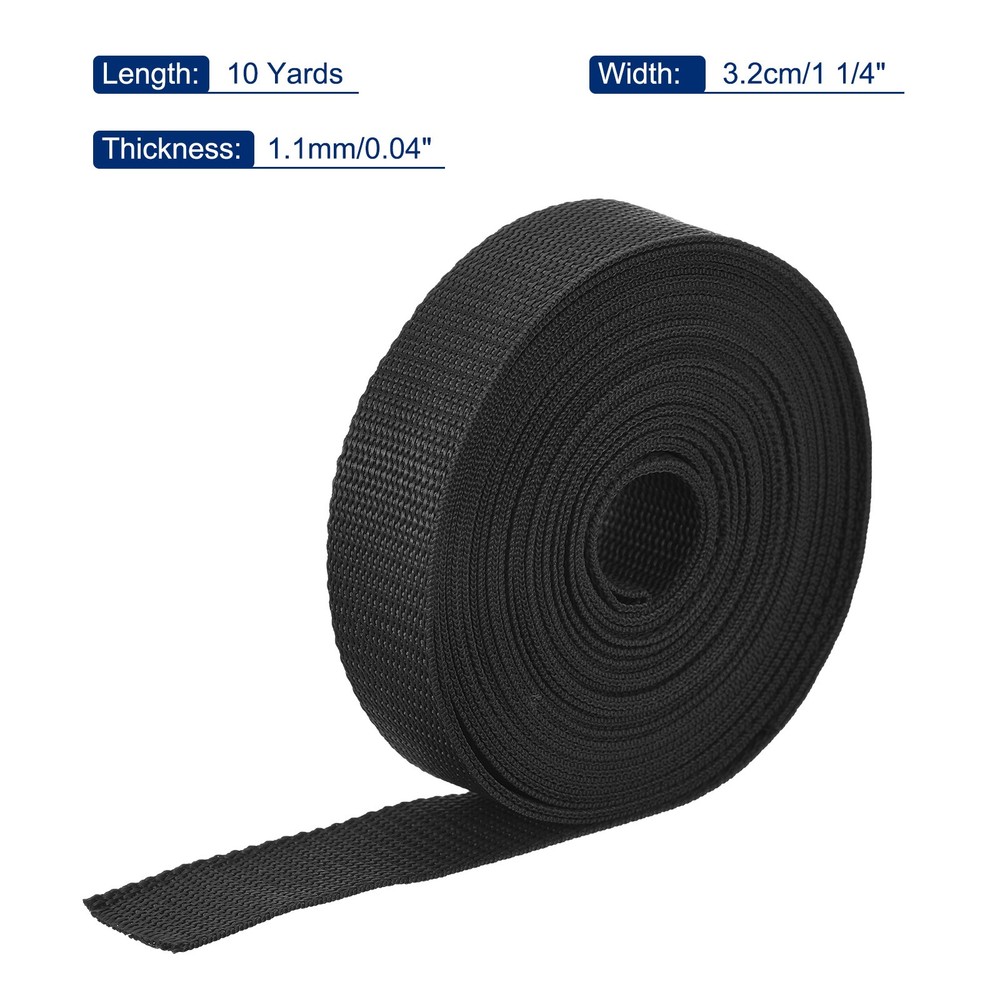 Lightweight Polypropylene Webbing Strap 1 1/4" 10 Yard Backpack Black