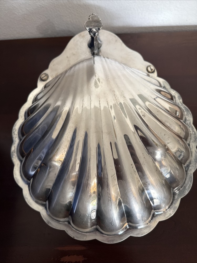 Silver Plated Sea Shell Bowl & Candle Holder Clam Shell Footed Dish Vintage