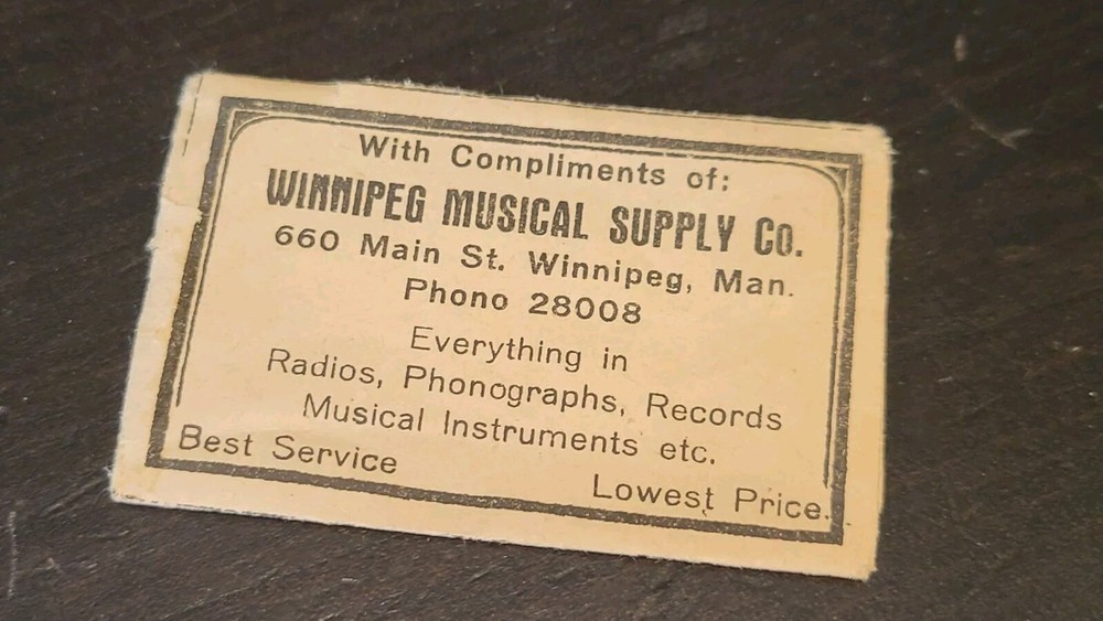 Winnipeg Gramophone phonograph needle packet - empty