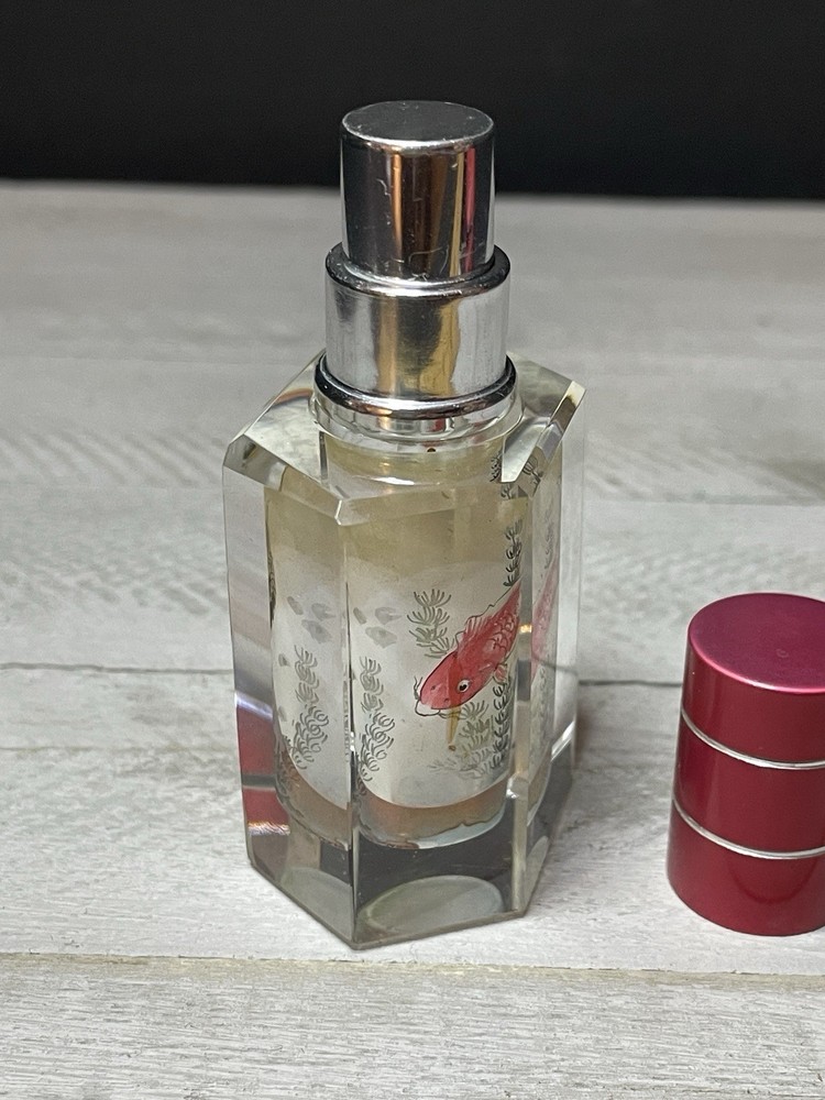 Chinese Reverse Painted Li Bien Perfume Bottle Koi Fish Design Refillable Empty