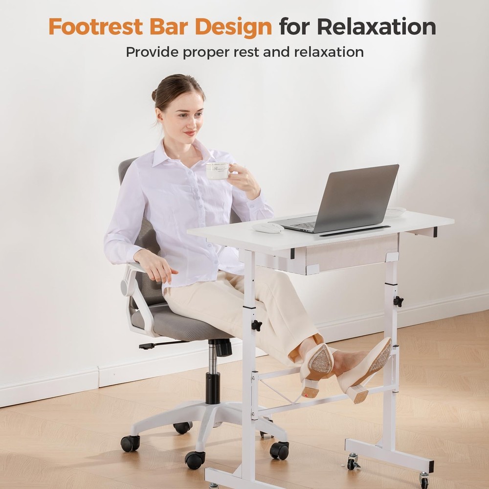 Small Standing Desk Adjustable Height Small Computer Desk Mobile Portable Rol...