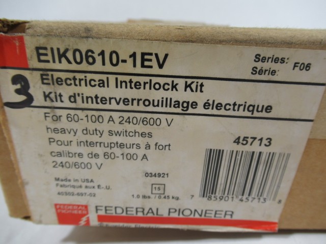 Federal Pioneer EIK0610-1EV Electrical Interlock Kit MISSING 1 HARDWARE NEW
