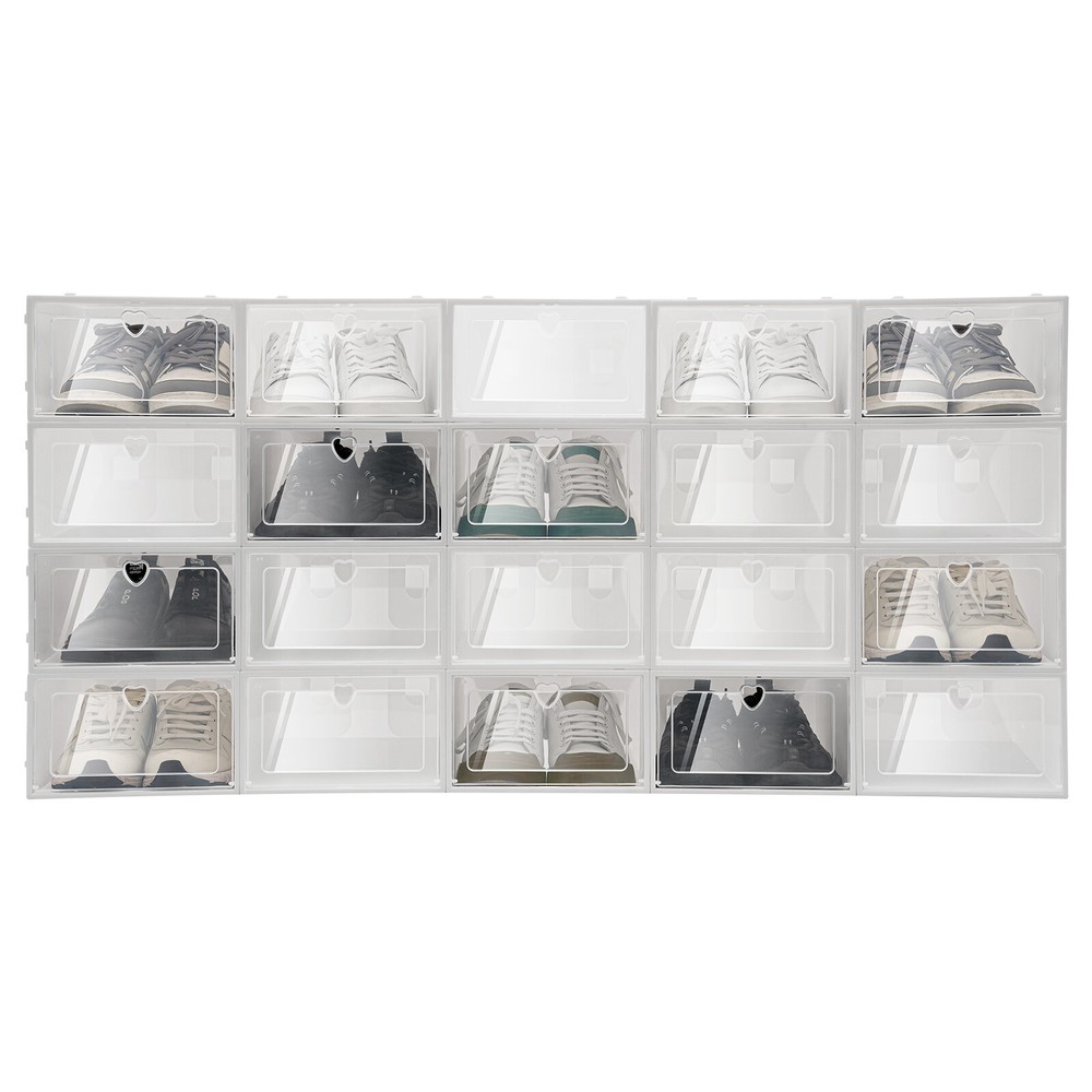 20pcs Shoe Storage Box Organizer, Transparent Plastic Stackable' Shoe Container.