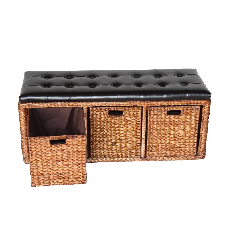 Wicker Storage Bench Pu Leather Bench footstool