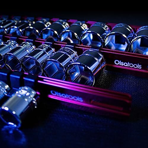 Olsa Tools 3 Pc Set Aluminum Socket Organizer with Assorted Sizes , Colors