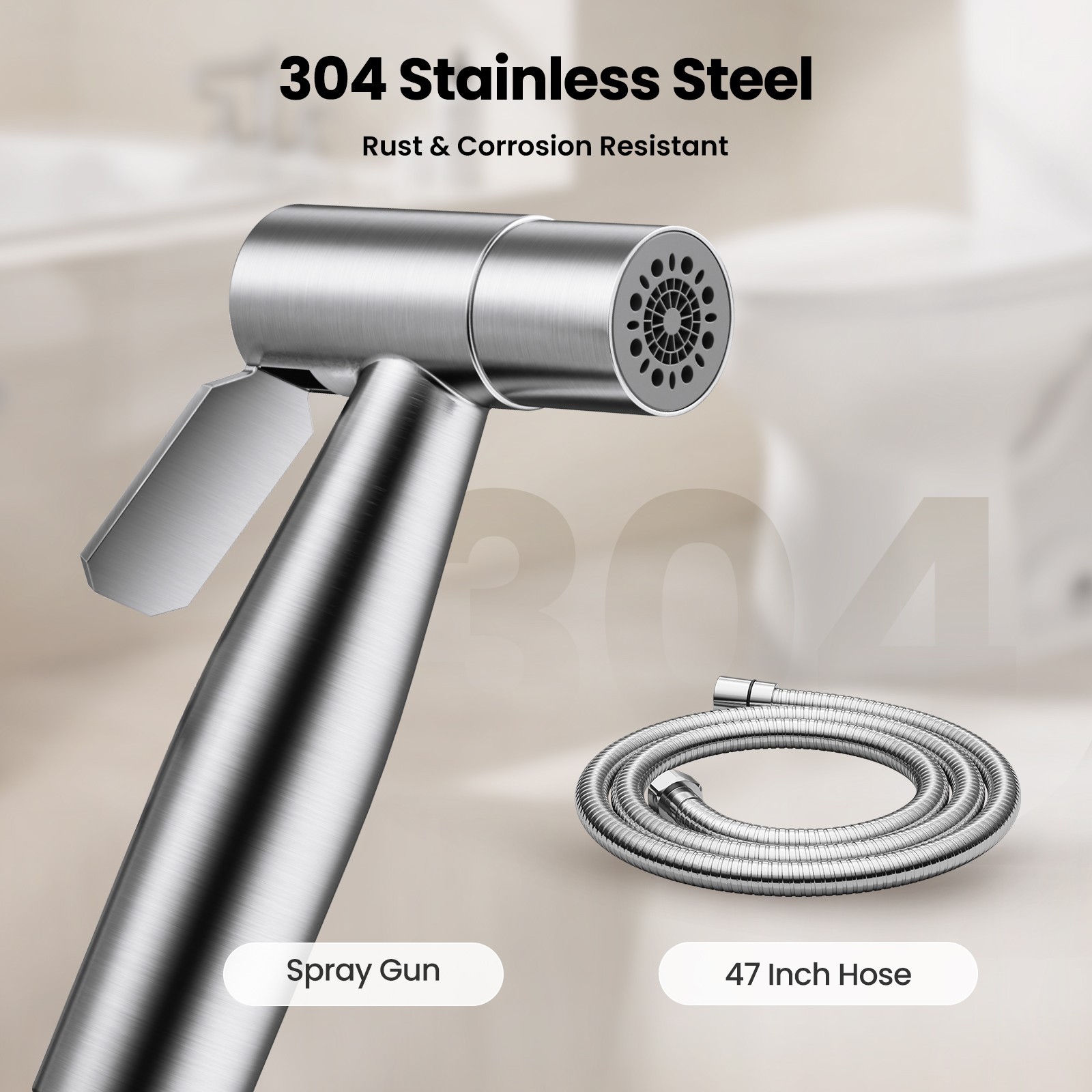 Stainless Steel Brushed Nickel Bidet Sprayer with Shattaf Adapter and Hose