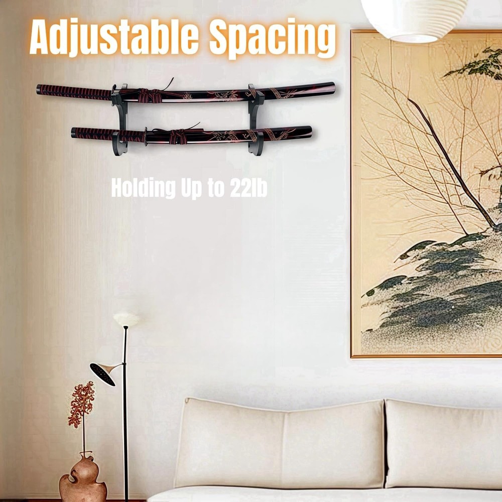 2/Set Sword Hook Wall Mount Samurai Sword Hanger Display Holder Adjustable fo...