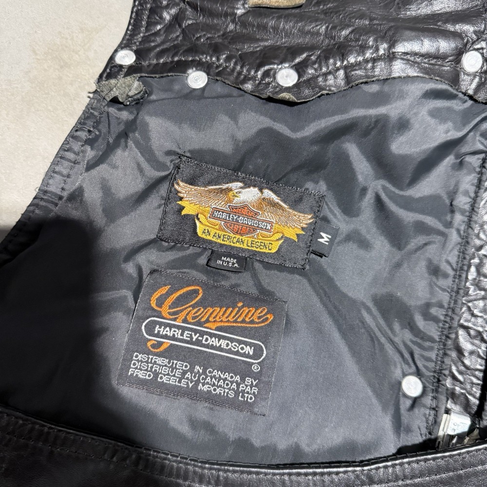Harley-Davidson Black Leather Motorcycle Chaps Snap Button USA Riding Medium