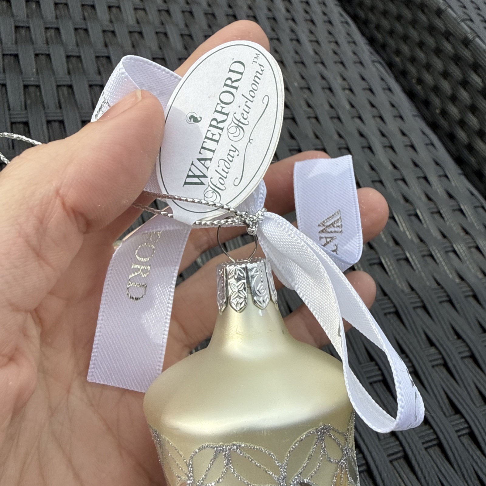 Waterford Heirlooms Lismore Bell Blown Glass Ornament Silver Glitter Christmas