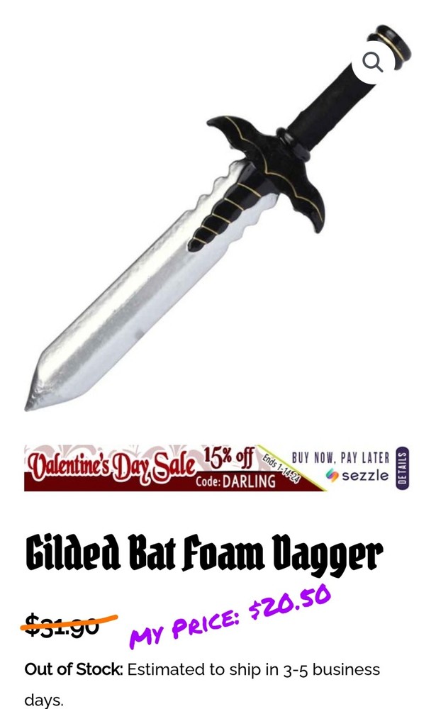 Gilded Bat Foam Dagger