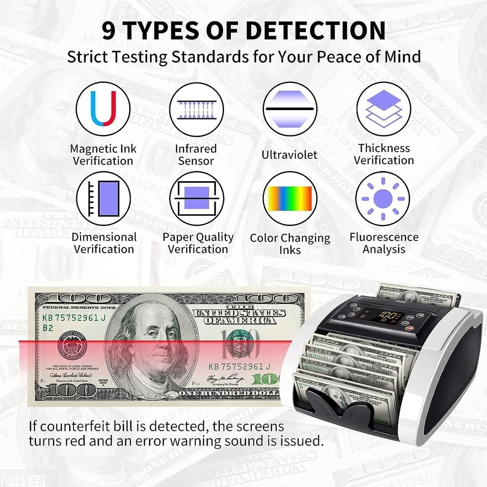 Advanced Portable Money Counter Machine - LED Display - Add&Batch Modes