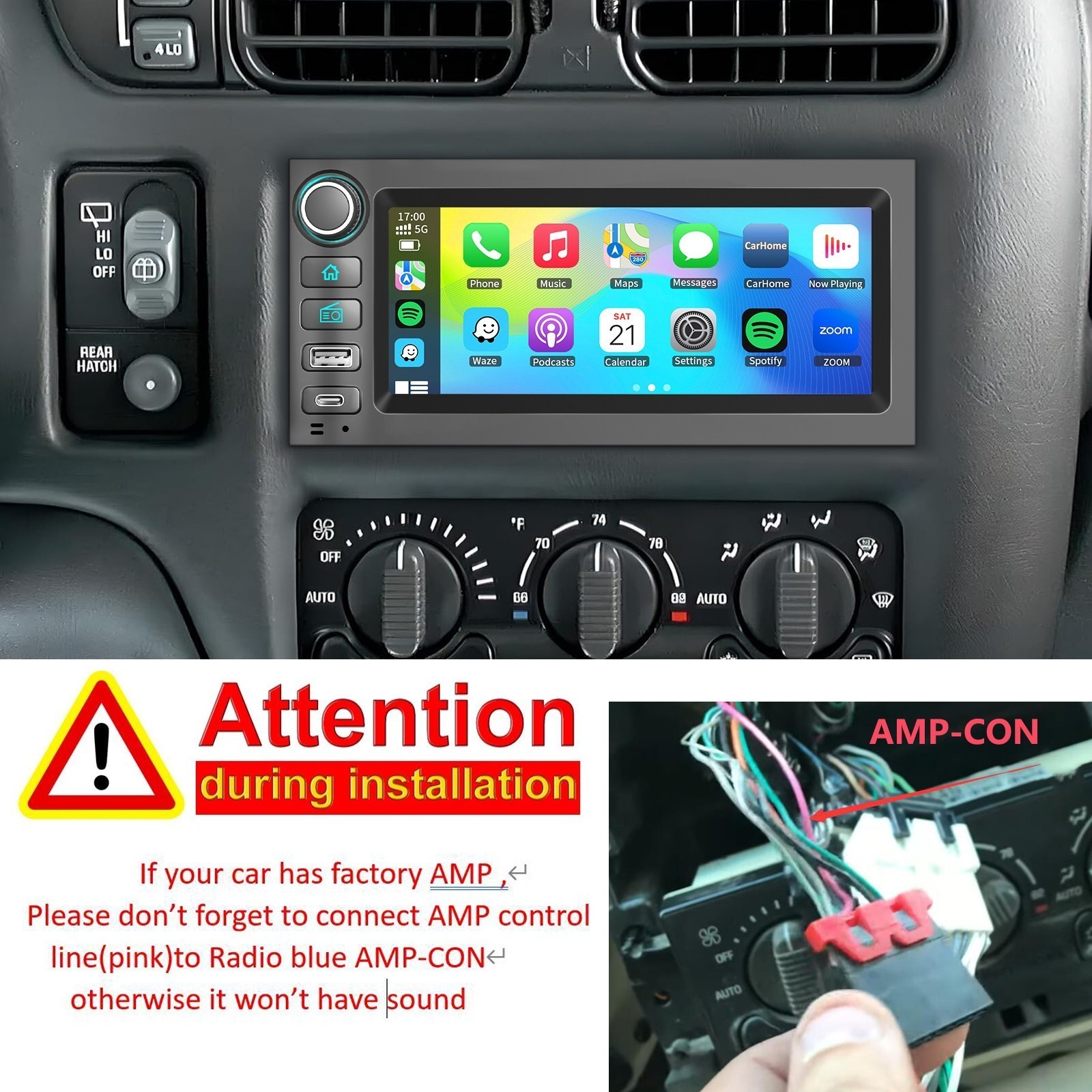 Plug play For GMC Jimmy Sonoma 1998-2001 Apple Carplay Car Stereo Radio GPS Navi