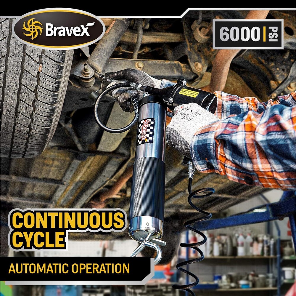 Bravex Professional Pneumatic Automatic Grease Gun, Continuous Cycle 6000 PSI