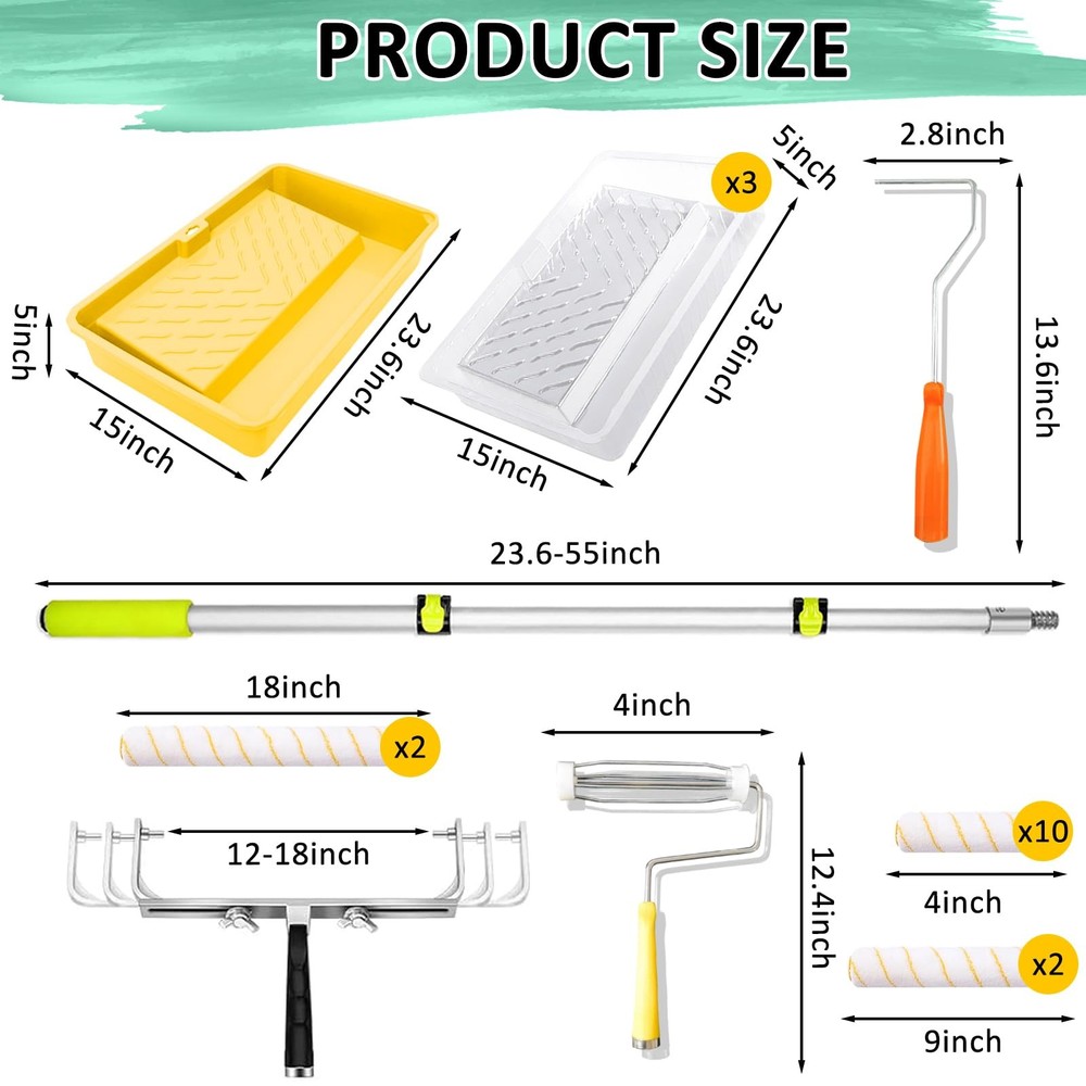 18 inch Paint Roller Kit, Large Paint Roller Tray with Liner, 18 inch Rollers...