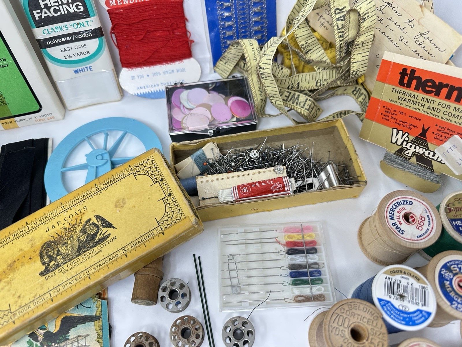 Vintage Max Klein Sewing Box Faux Wood Plastic Storage with Contents Supplies