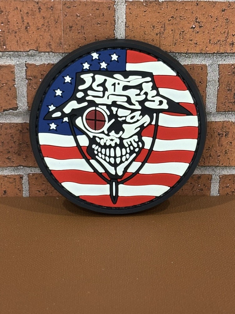 Tactical PVC Flag Patch - Sniper Patch - Morale Skull One Shot Gun Rifle Patch