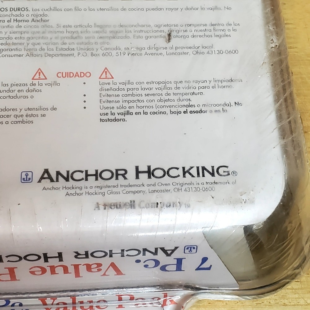 Anchor Hocking 7 Piece Baking Dish Value Pack Set Sealed Clear