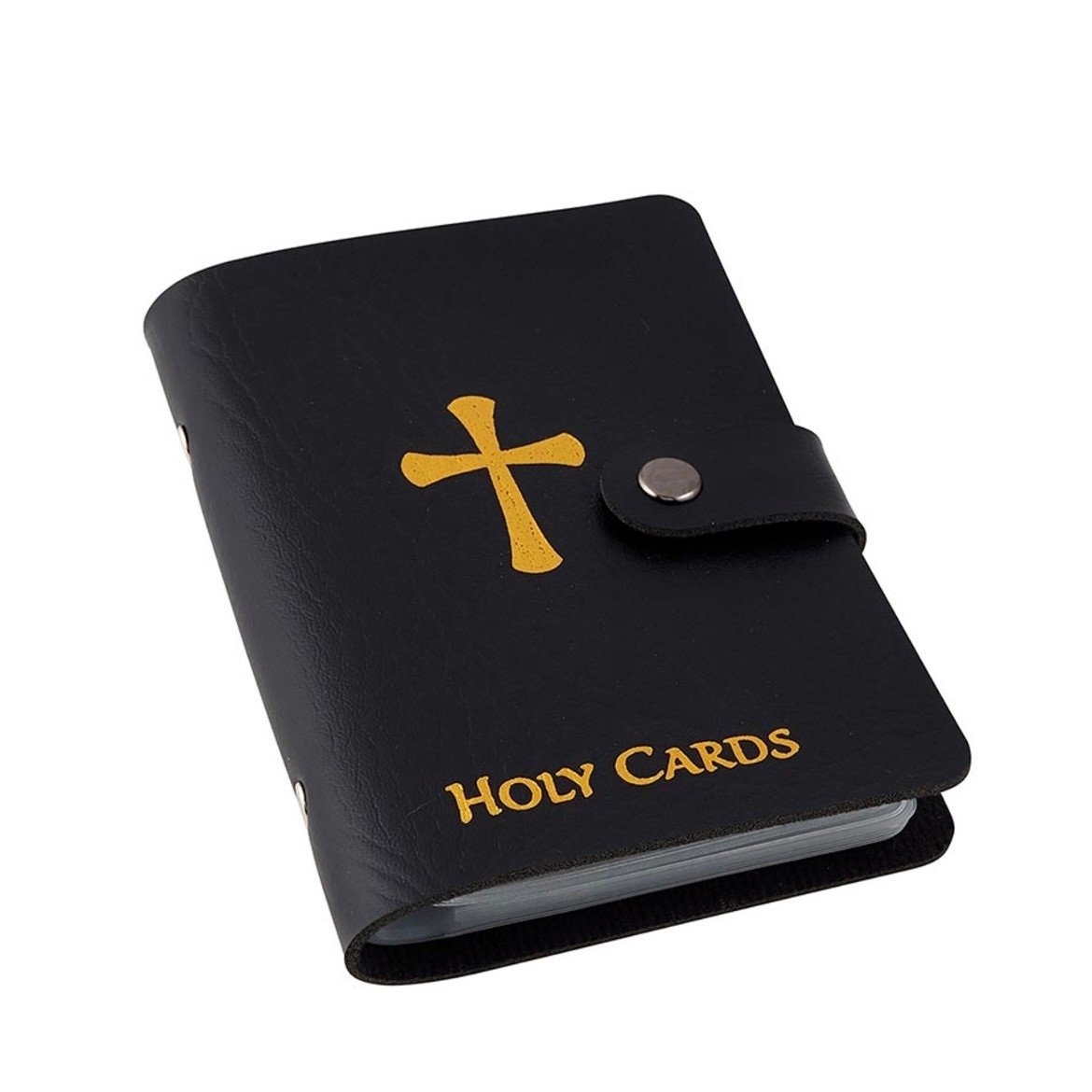 Holy Card holder Folder Black Gold 20 Plastic Sleeves snap close free holy card