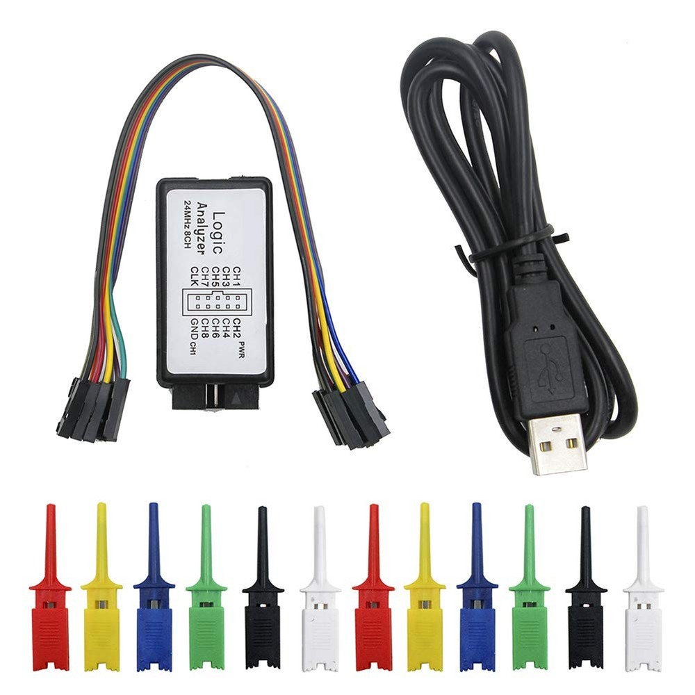 Usb Logic Analyzer Device With 12pcs 6 Colors Test Hook Clip Set Usb Cable 24mhz