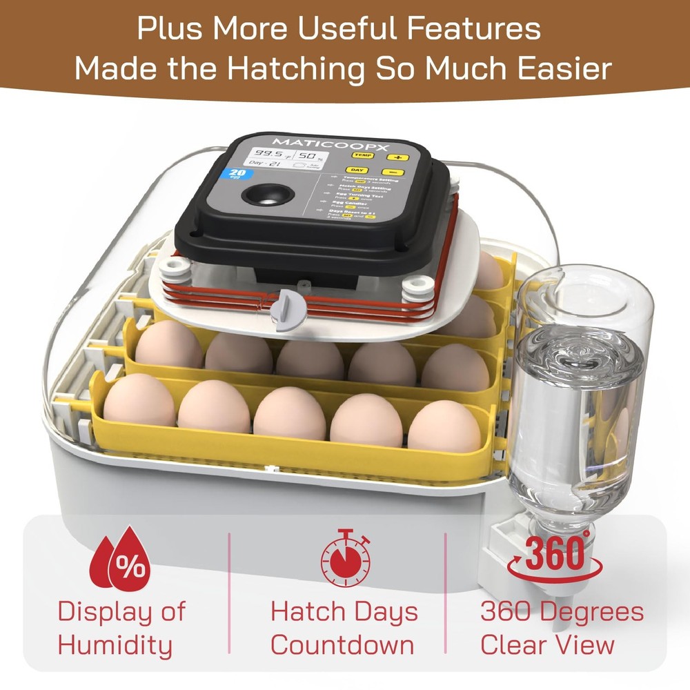 MATICOOPX 20 Egg Incubator with Humidity Display Egg Candler Automatic Egg