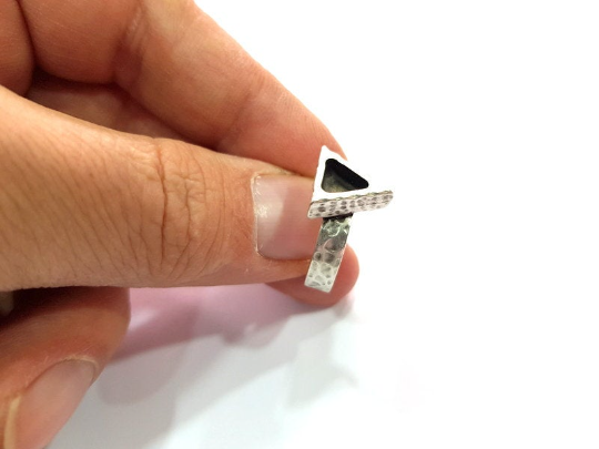 Hammered Triangle Blank Ring Setting Base Bezel Cabochon Antique Silver Brass