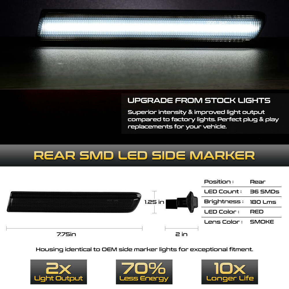 For 2004-08 Acura TL 4PCS Front+Rear White LED Side Marker Lights Lamps Smoked