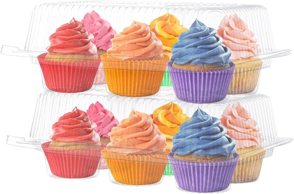 Stackable Cupcake Holder – 50 Pack Clear PET Containers for Safe Party Transport