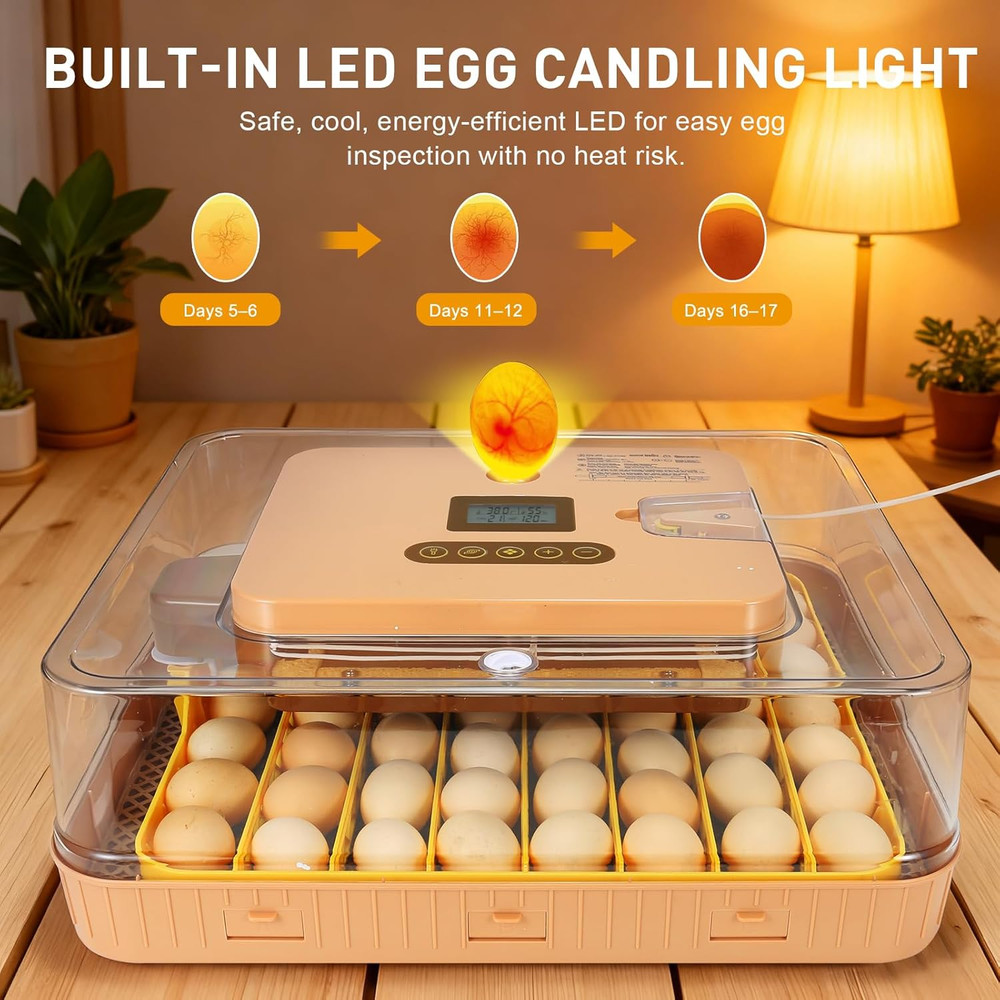 Automatic 56-Egg Incubator for Breeders, Sensor-Based Precise Humidity+Temp Cont