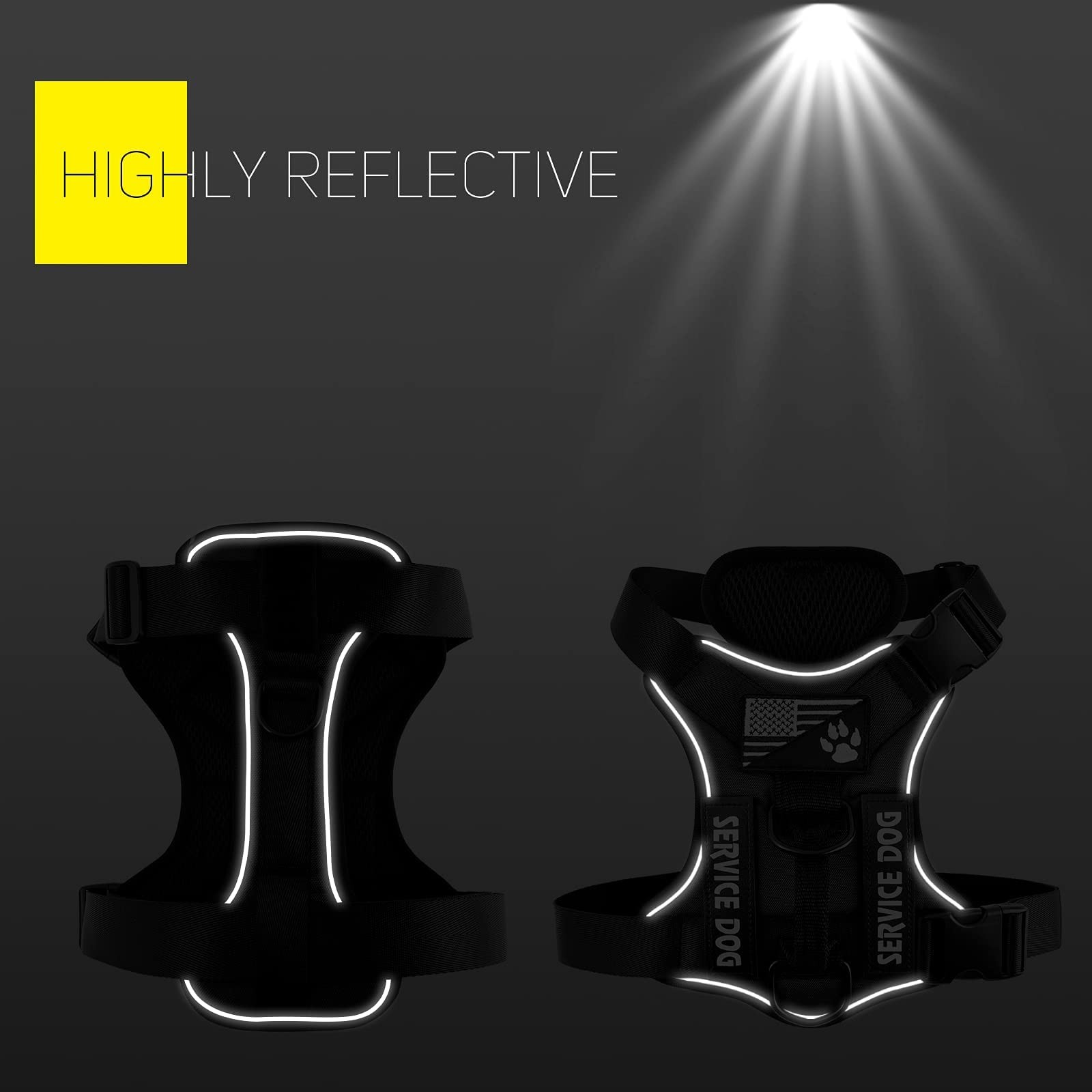 Service Dog Harness, Reflective Dog Vest Harness with 5 PCS Patches, Adjustab...