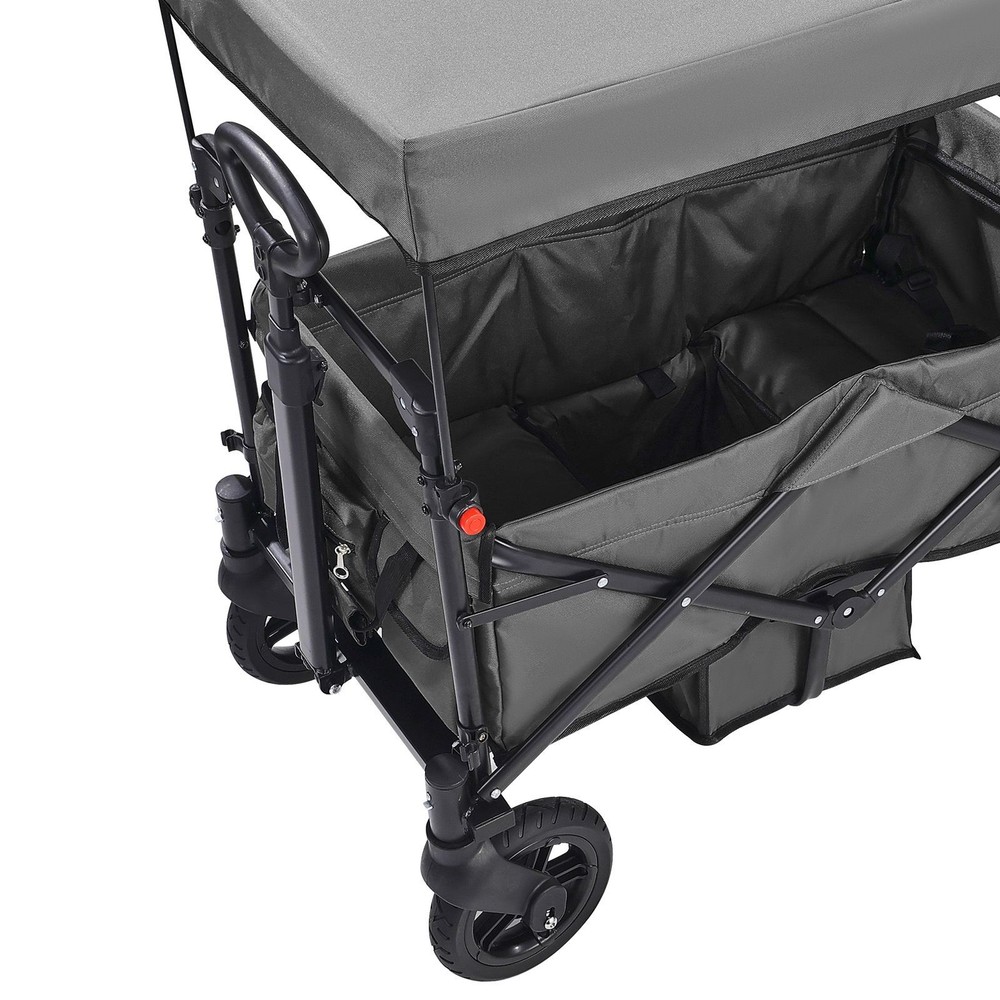 Wagon Stroller for 2 Kids, Push Pull Quad Collapsible Stroller with Adjustable H