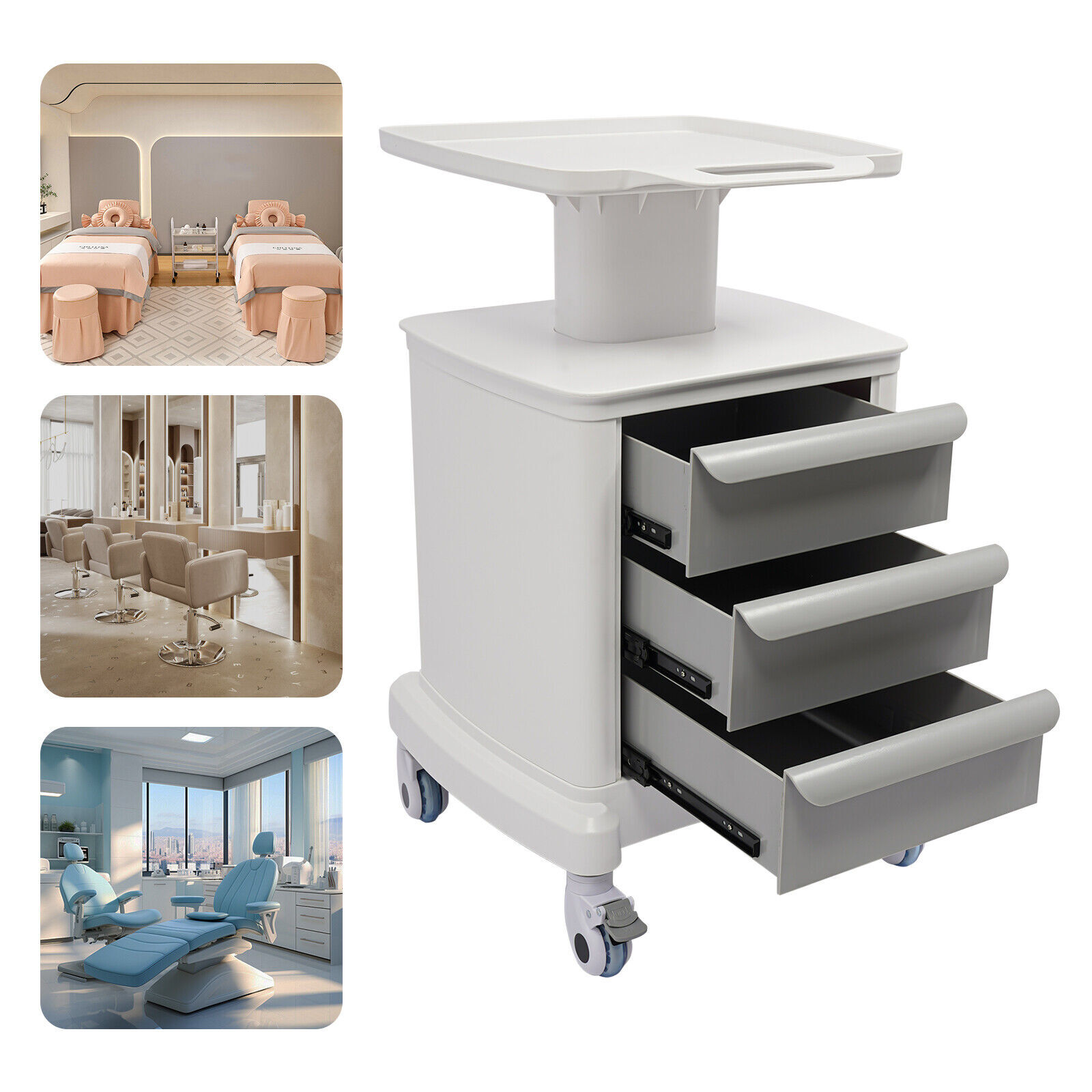 Dental Medical Mobile Cart Instrument Trolley 3 Drawers with Power Socket