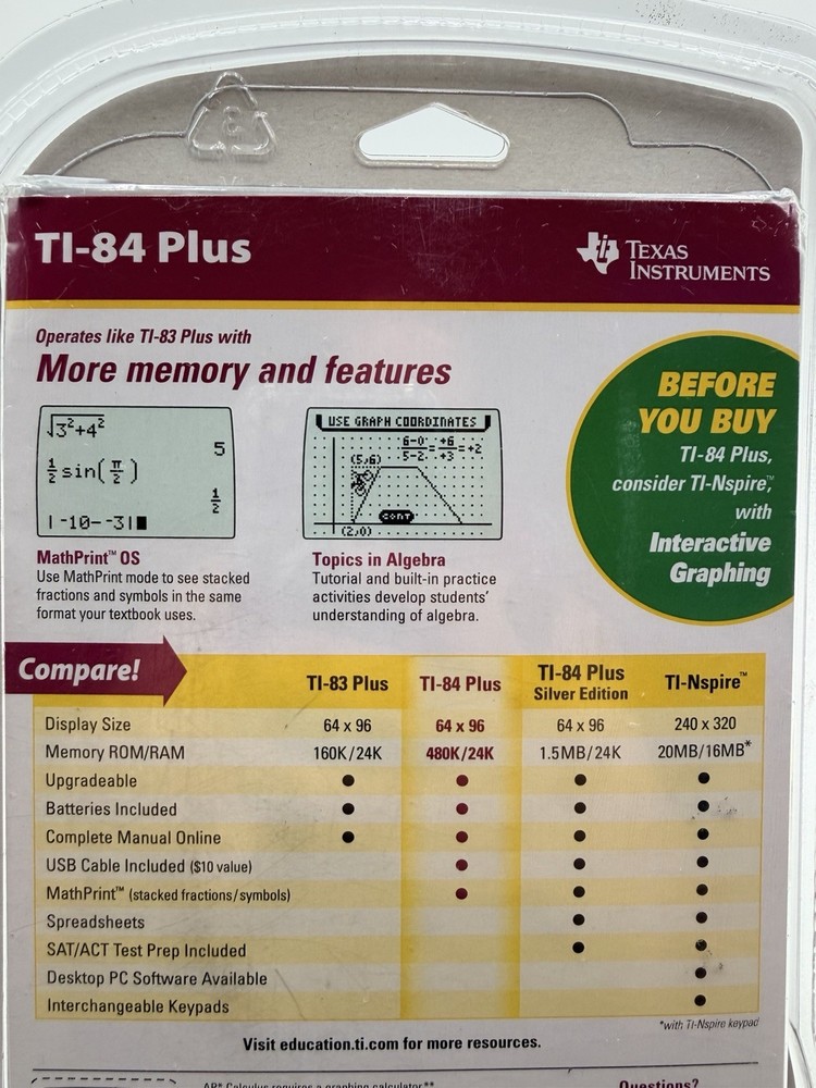 Texas Instruments TI-84 Plus Graphing Calculator USB LCD MathPrint Programmable