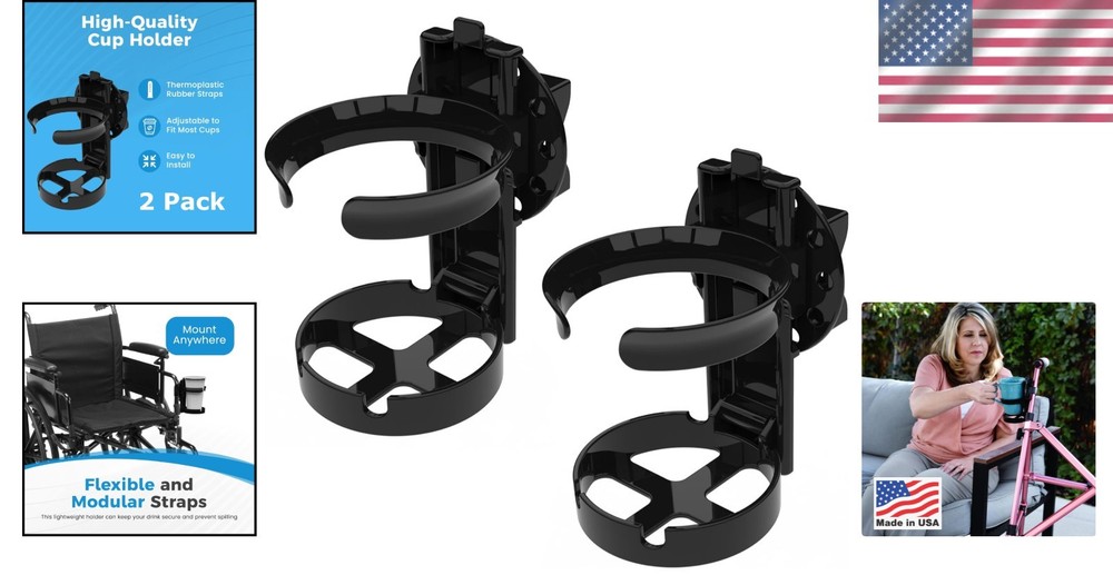 2 Pack Removable Drink Holders for Wheelchairs - Easy Install & Foldable Design