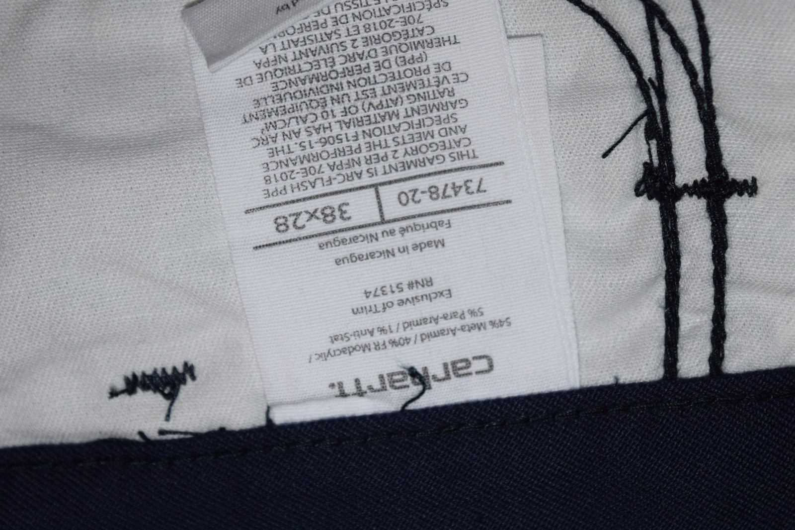 CARHARTT FR FLAME RESISTANT CAT 2 NAVY DUNGAREE WORK PANTS 73478-20, 38, 40