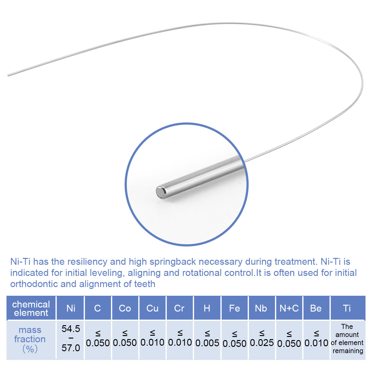 AZDENT Dental Orthodontic Arch Wire Super Elastic Niti Round Natural Form USA
