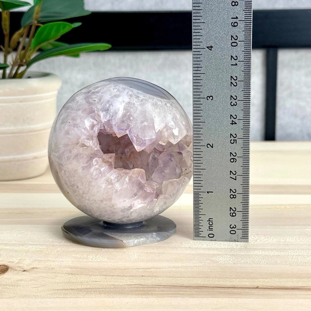 Drusy Amethyst in Agate Geode, Self-Standing Sphere