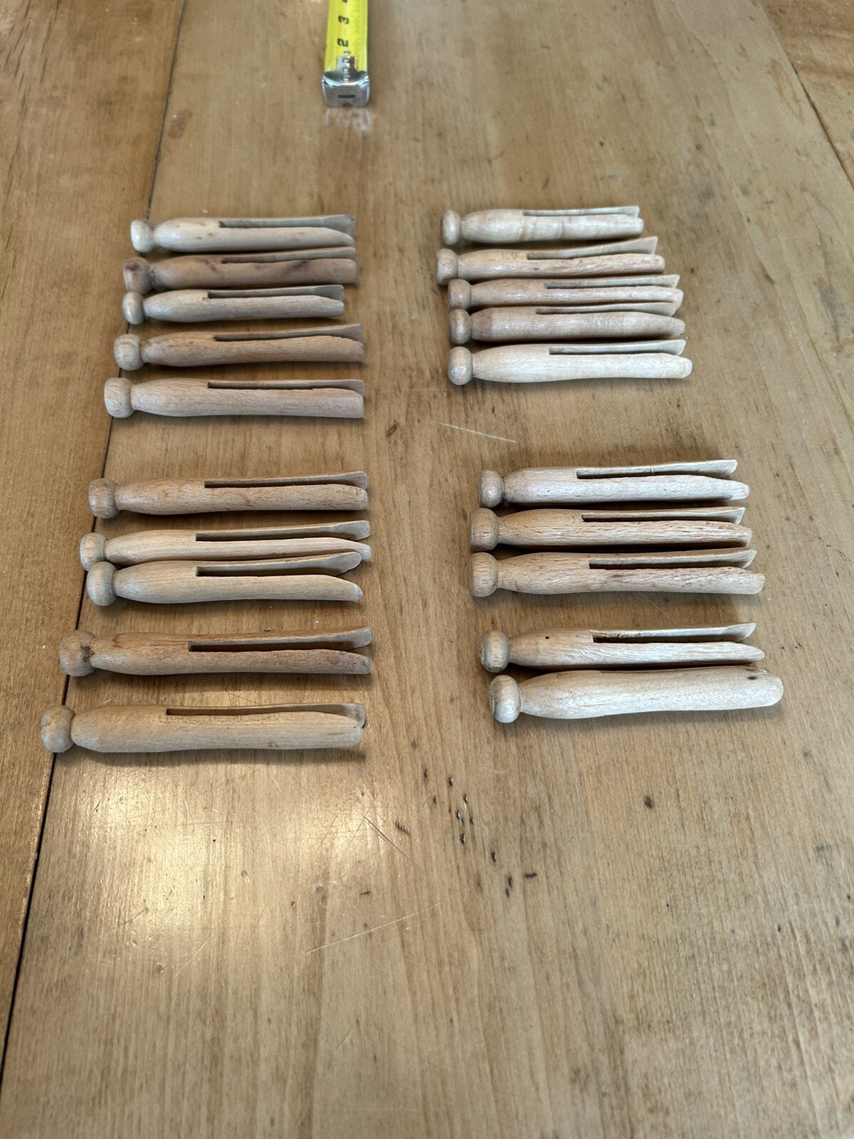 Vintage Wooden Clothes Pins 1950's/Crafts/Round Head Flat Top - 20 Quantity