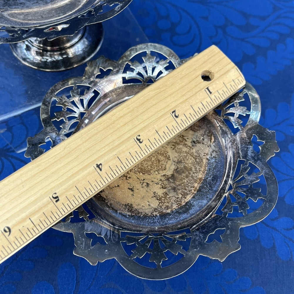 Ornate Pair Of 5” Silver Plated Footed Pierced Serving Bowls Dish Candy