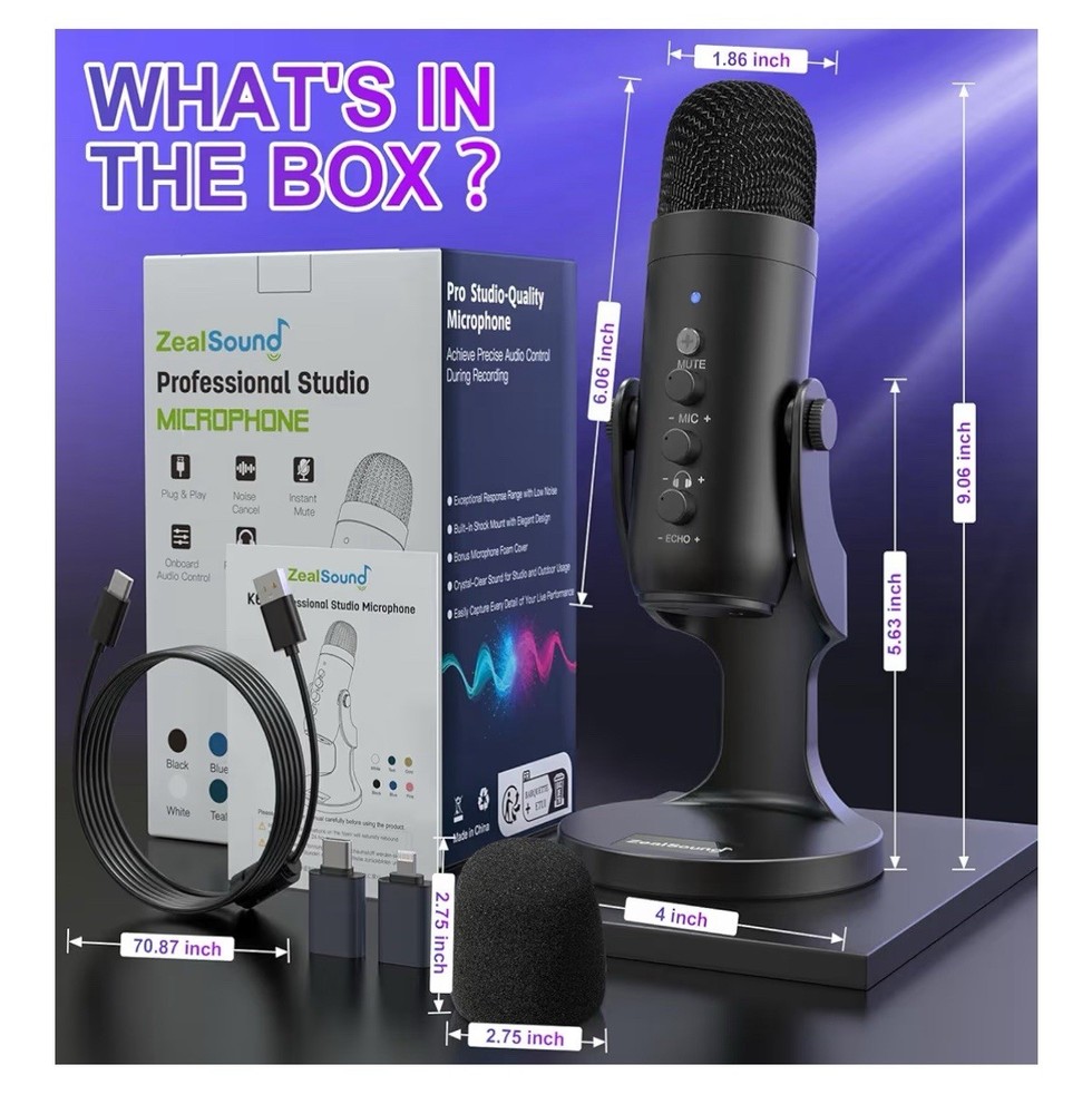 ZealSound USB Microphone Condenser Computer PC Mic Plug&Play Gaming A9