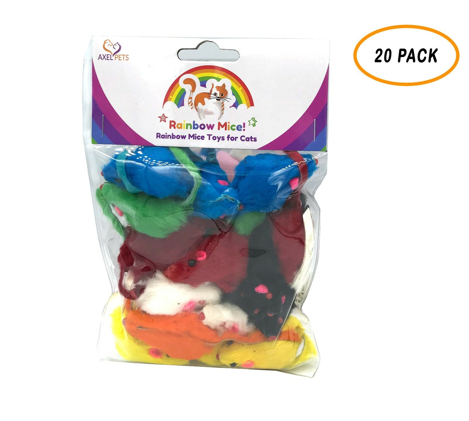 20 Rainbow Mice with Catnip & Rattle Sound Made of Real Rabbit Fur Cat Toy Mouse