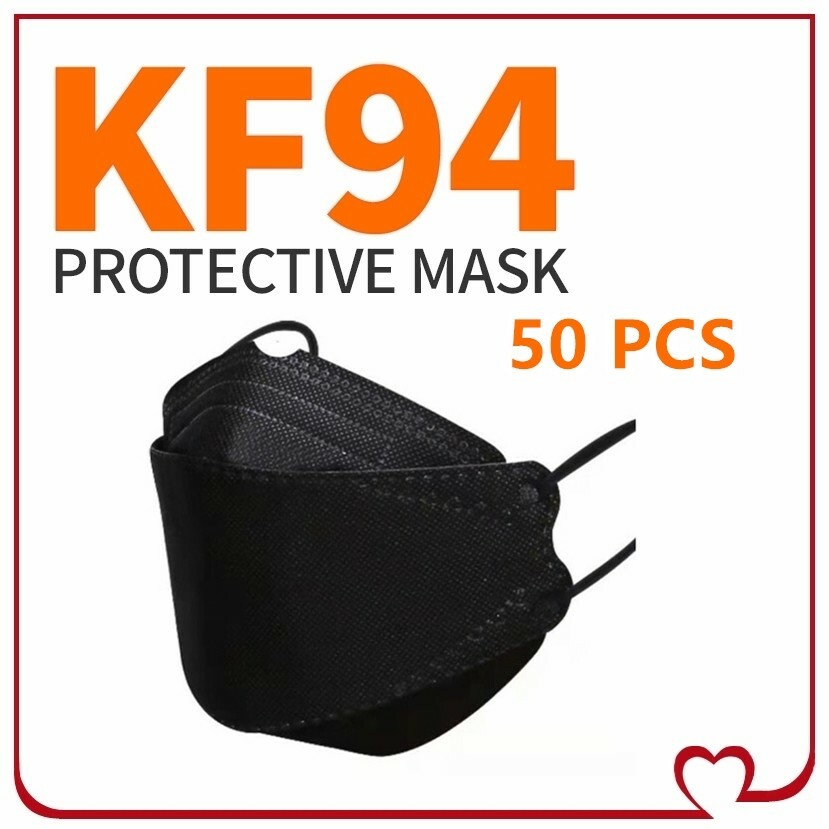 50 PCS Black KF94 Disposable Face Mask 4 Layers Protective Cover Adult Size