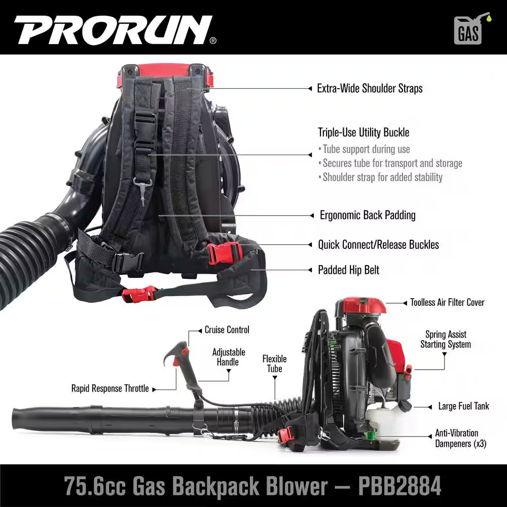 76Cc 1020 CFM 240 MPH 2-Cycle Gas-Powered Backpack Leaf Blower