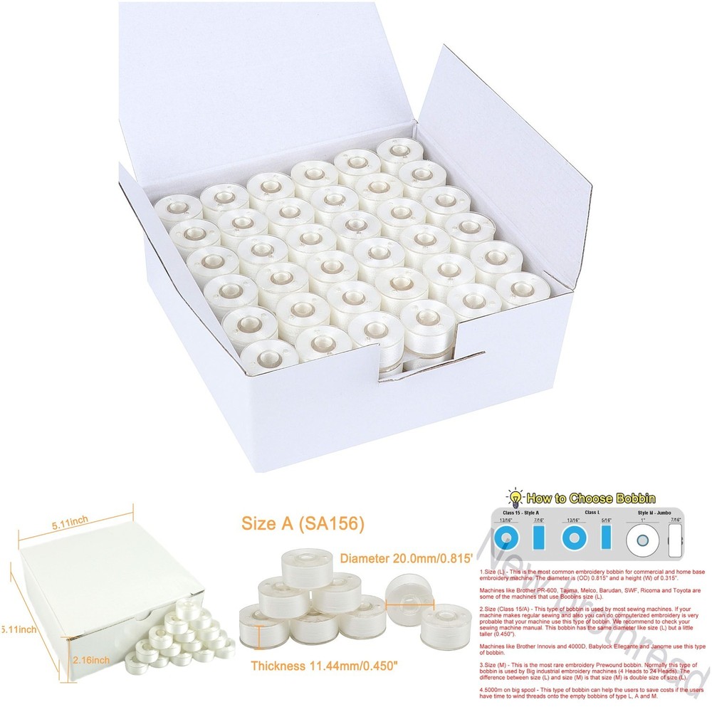 144pcs White 70D/2(60WT) Prewound Bobbin Thread Plastic Polyester