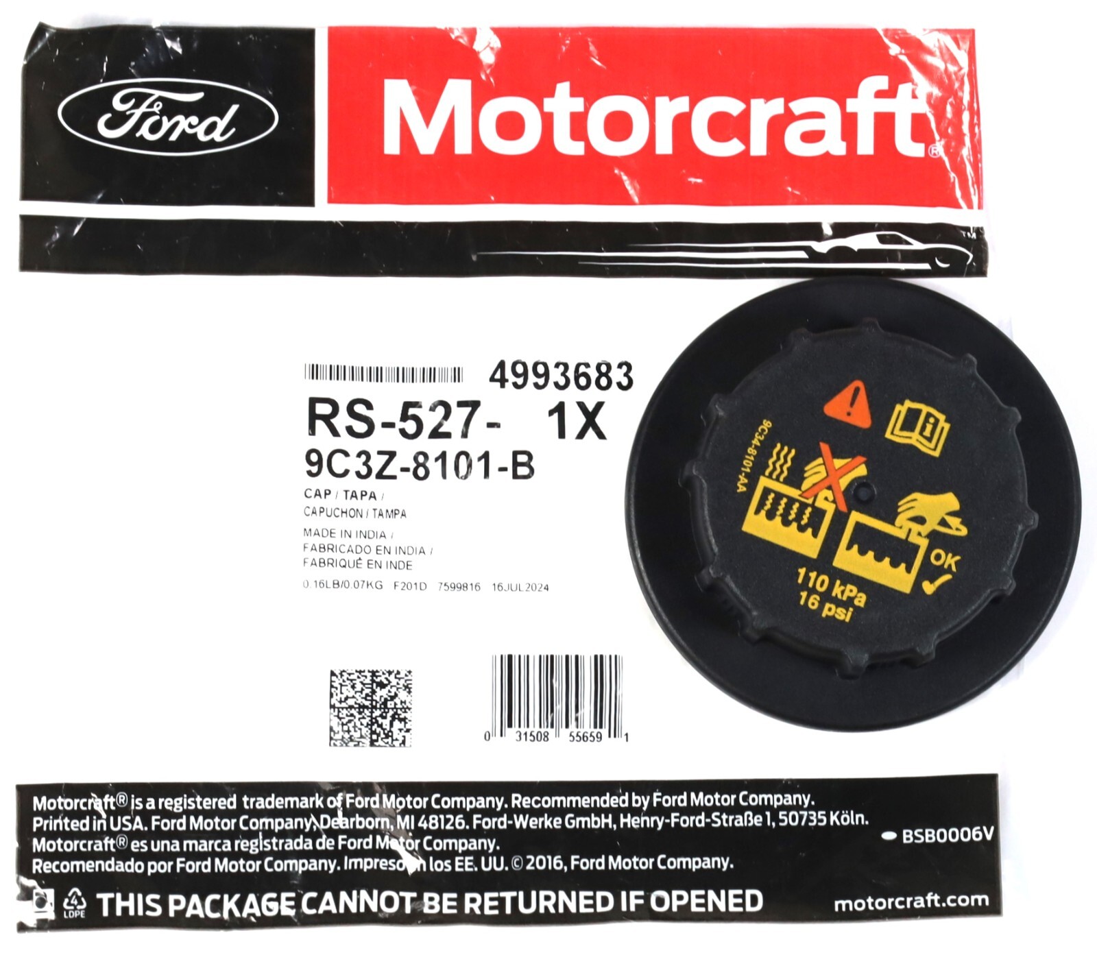 RS-527 / 9C3Z-8101-B Coolant Overflow Reservoir Cap Ford 6.0L Powerstroke Diesel