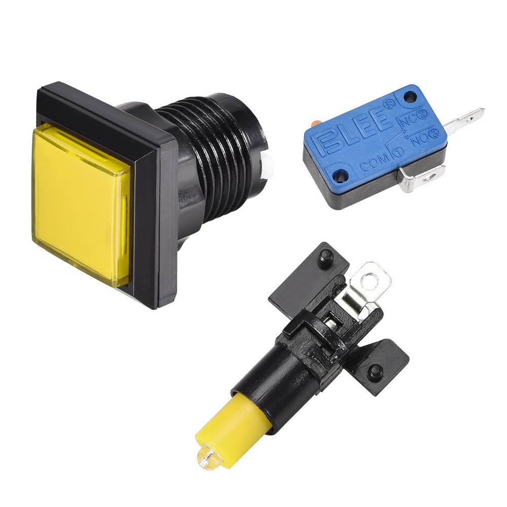 Game Push Button 34x34 Square 12V LED Illuminated Push Button Switch Yellow 2pcs